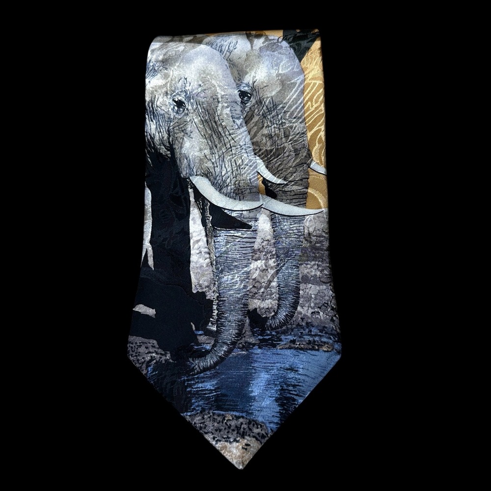 Endangered Species African Elephants Waterhole Silk Tie Carol Polich Multi Color